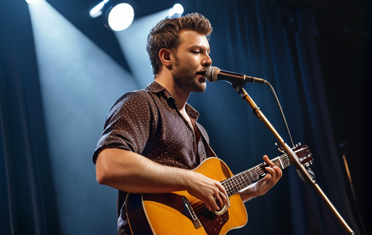**A musician on stage, confidently performing, with a license displayed subtly in the background. Focus on professionalism and skill.**