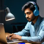 작곡가 자격증과 SNS 활용법 - **Prompt:** A young, dedicated South Asian composer in their early twenties, deeply engrossed in lea...