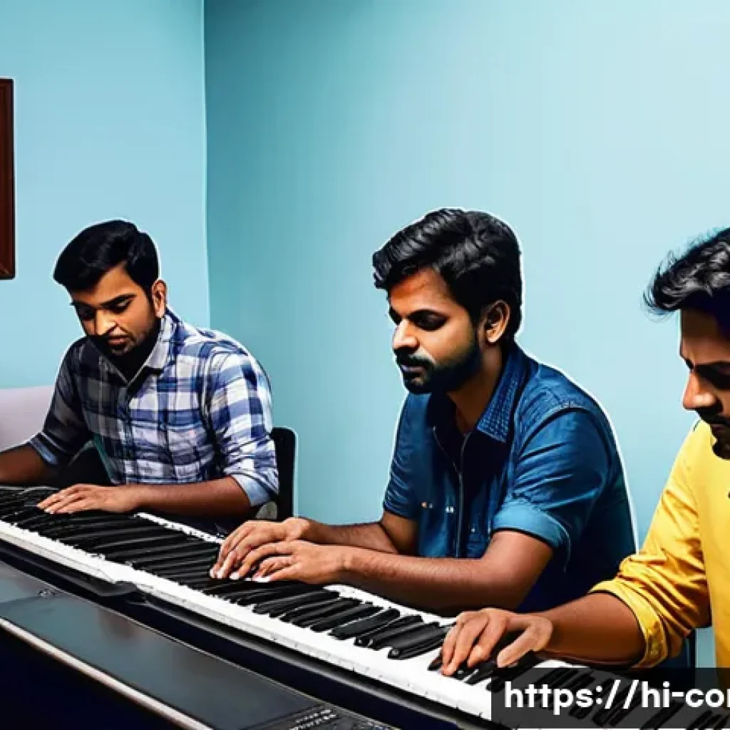 작곡가 자격증 업무일기 - A professional music composition classroom scene in India, featuring a diverse group of young adult ...